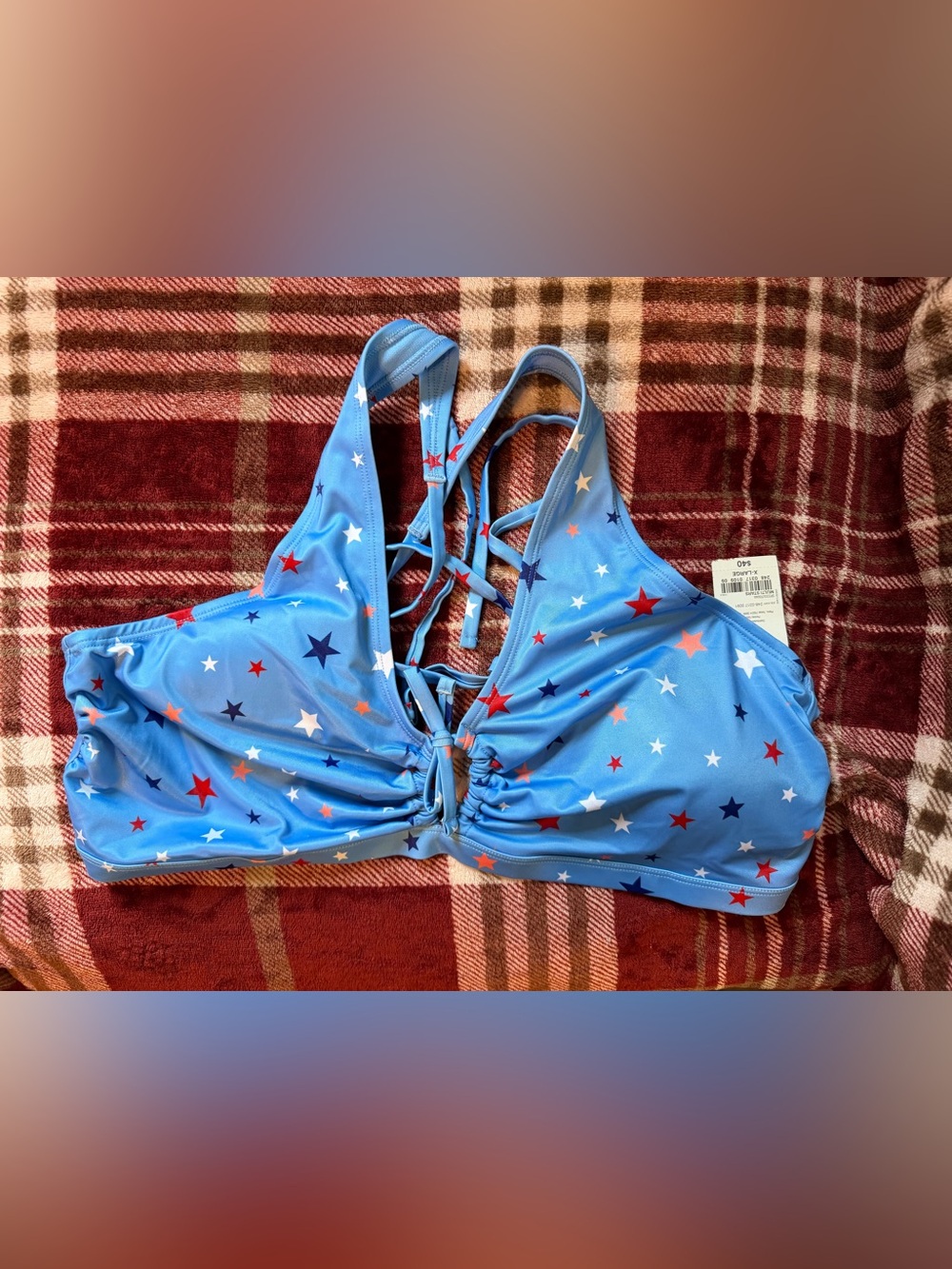 Oasis Blue Star Print Strappy Swim Top